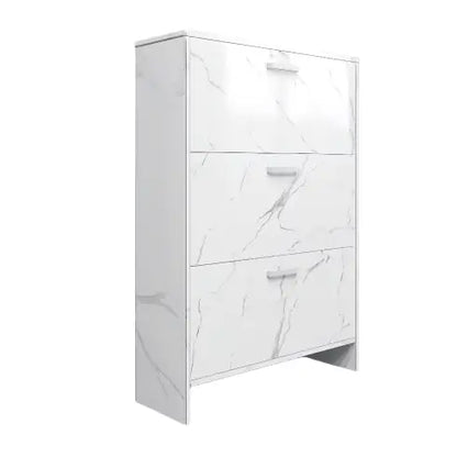 White Marble Color High Glossy 3 Doors Shoe Cabinet With Retro Handles