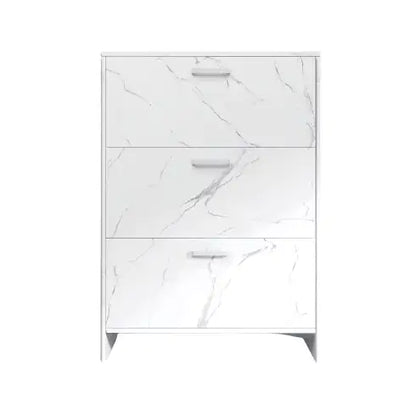 White Marble Color High Glossy 3 Doors Shoe Cabinet With Retro Handles