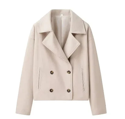 Casual Lapel Double Breasted Woolen Coat Top