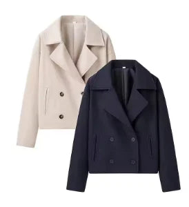 Casual Lapel Double Breasted Woolen Coat Top