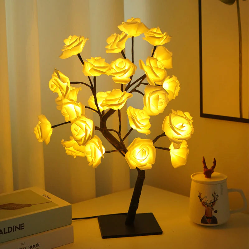 Removable Plastic Base Small Night Lamp Rose Tree