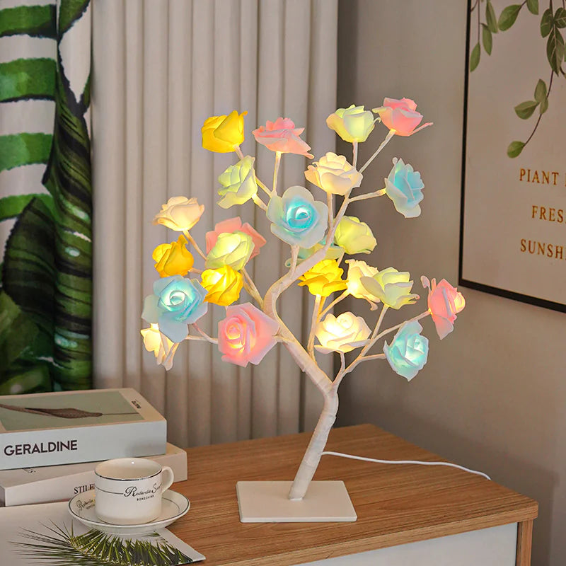 Removable Plastic Base Small Night Lamp Rose Tree